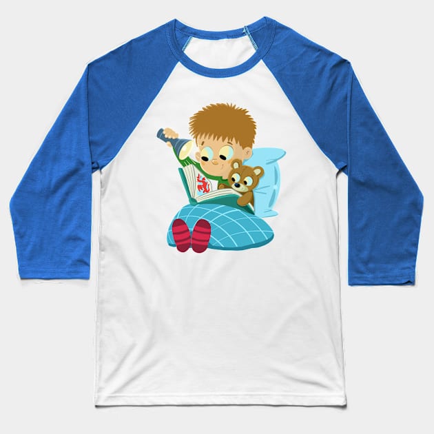 bedtime boy is reading a book with a teddy bear Baseball T-Shirt by duxpavlic